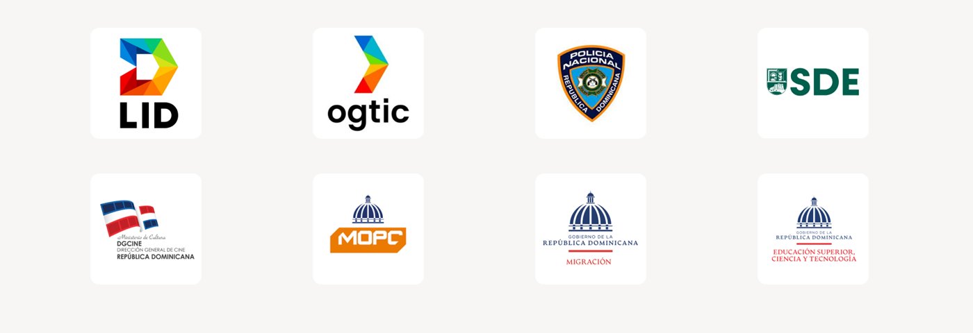 The institutions that brought their problems to the lab: LID, OGTIC, national police, SDE, DGCINE, MOPC, migration, education