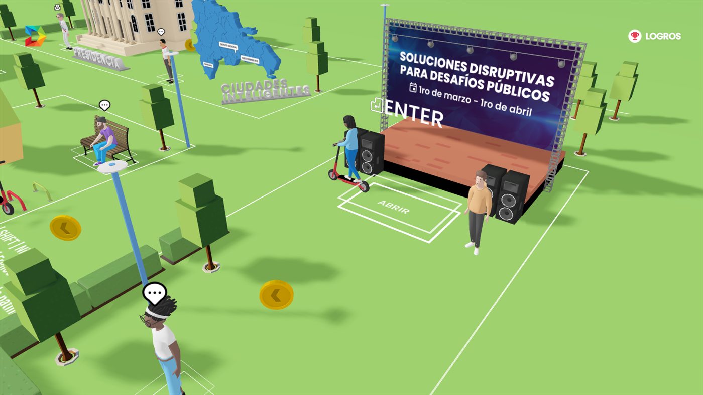 Riding toward the main stage, announcing a public innovation call